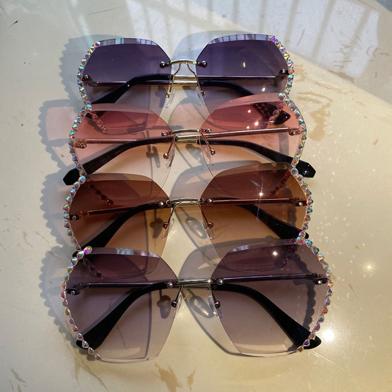 Women Luxury Brand Design Sexy Diamond Square Sun Glasses-4