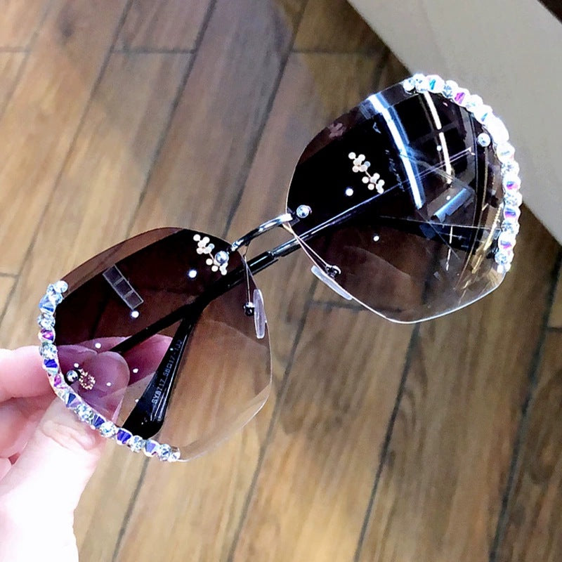 Women Luxury Brand Design Sexy Diamond Square Sun Glasses-0